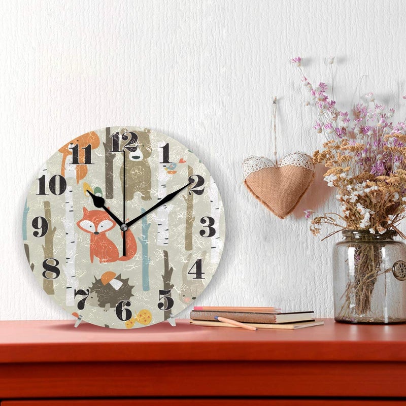 senya Wall Clock Silent Non Ticking, Round Funny Fox Art Clock for Home Bedroom Office Easy to Read - Image 2